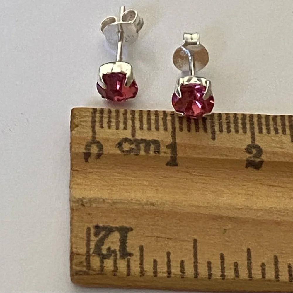 Unisex earrings 5mm 925 silver 5mm pink cz cubic zirconia stone stunning studs